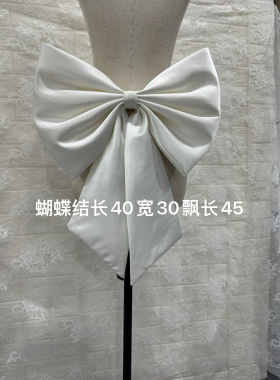 米白色缎面蝴蝶结飘带装饰舞台演出服婚纱礼服连衣裙遮挡背景