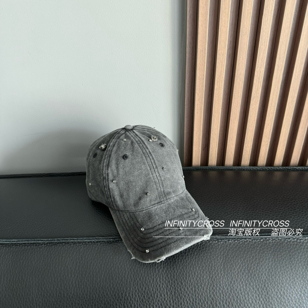 【INFINITYCROSS】纯手工缝水钻做旧软顶棒球帽四季防晒鸭舌帽子