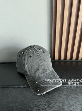 【INFINITYCROSS】纯手工缝水钻做旧软顶棒球帽四季防晒鸭舌帽子