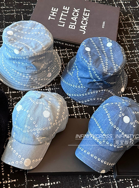【INFINITYCROSS】25年新款珍珠链条印花蓝单宁牛仔渔夫帽盆帽子