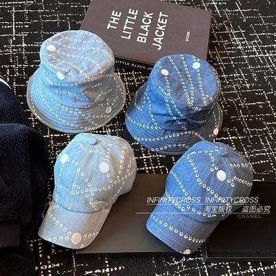 【INFINITYCROSS】25年新款珍珠链条印花蓝单宁牛仔渔夫帽盆帽子