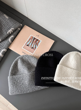【INFINITYCROSS】25FW亮片绒线羊毛混纺针织帽黑白经典滑雪冷帽