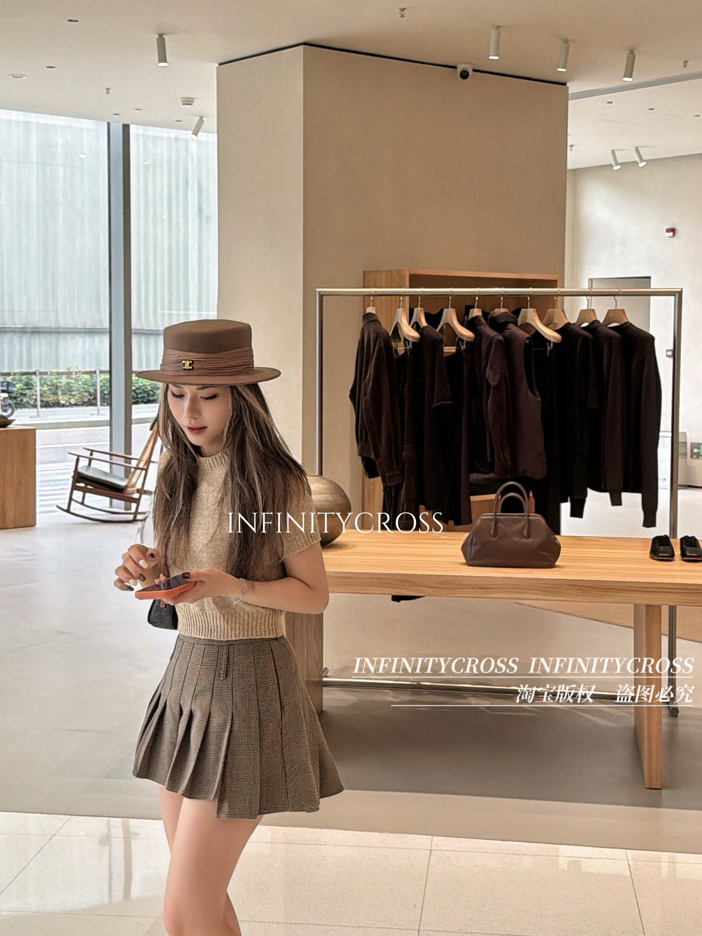 【INFINITYCROSS】法式优雅老钱风纯羊毛毛呢赫本风简约平顶礼帽