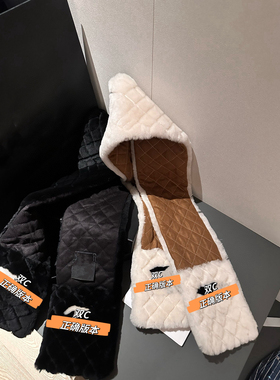 【INFINITYCROSS】高品质羊毛皮毛一体格子菠萝纹纯色围脖围巾潮