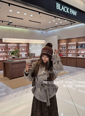 【INFINITYCROSS】费尔岛毛球复古提花加绒毛线帽保暖护耳飞行帽