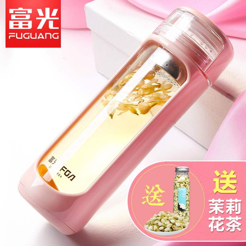 富光玻璃杯防摔商务耐热过滤泡茶杯双层男女便携水杯创意带盖杯子