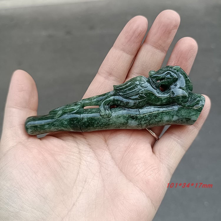 汇宝斋南阳独山玉貔貅竹节烟嘴天然玉石玉器雕刻男款天蓝料把玩件