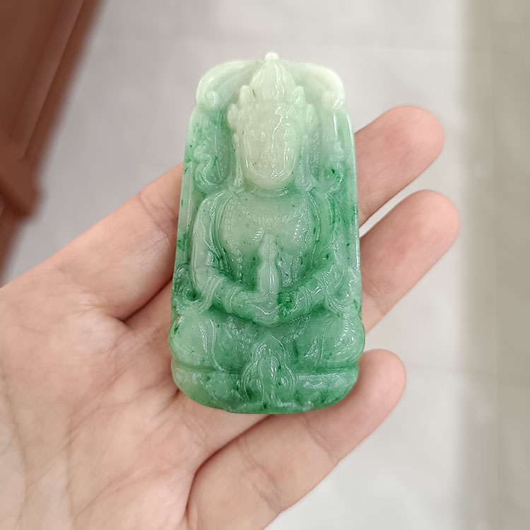 南阳新款汇宝斋精品独山玉白天蓝独玉俏雕观音挂件挂坠大师收藏款