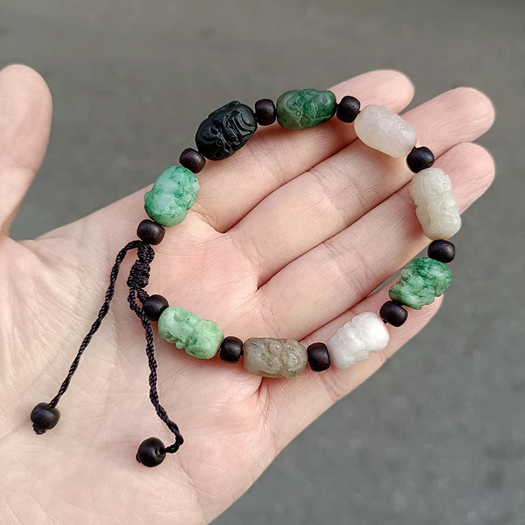 独山玉南阳玉多宝多色天蓝绿白酱色透水白十八罗汉手链独玉手串