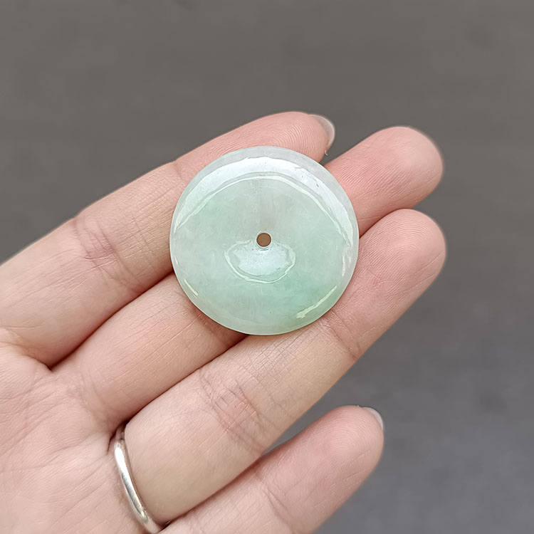 缅甸天然翡翠A货珠宝玉石老坑翠色平安扣吊坠实物拍照尺寸28.1mm