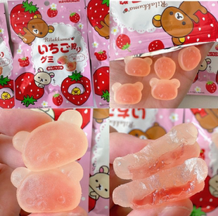 日本进口早川制果Hayakawa糖果轻松熊 炼乳草莓味夹心软糖超可爱
