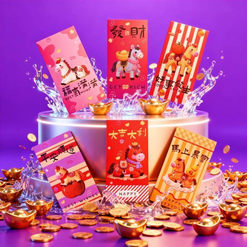 创意2026马年刺绣风格卡通小马动物红包袋春节新年个性创意利是封