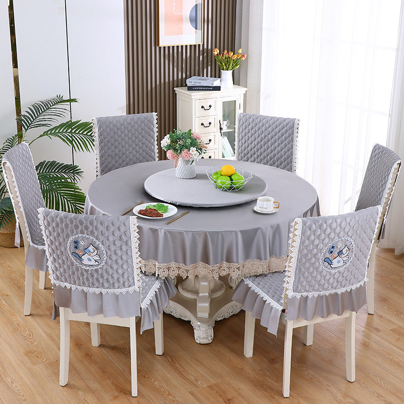 加厚布艺圆桌布家用大圆形餐桌布连体椅垫餐椅子套轻奢高级感台布
