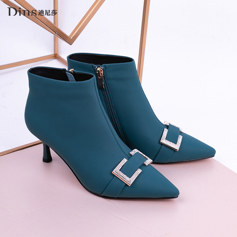 迪尼莎女鞋2020年冬季新款女士时尚细跟短靴休闲尖头及踝靴55476
