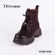 迪尼莎2025冬季 新款 复古方跟绒里系带牛巴皮休闲靴侧拉女靴71210