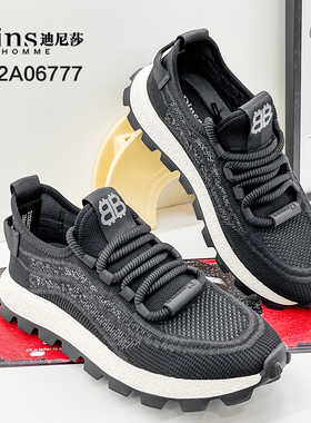 迪尼莎2024四季厚底防滑飞织男鞋系带百搭运动单鞋男06777