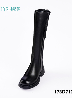 2025冬季新款休闲长靴低跟牛皮/布骑士靴时尚舒适女鞋71379