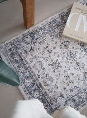 山川嘉境 蓝色美式复古地毯雪尼尔入户换鞋垫走廊卧室床边毯波斯