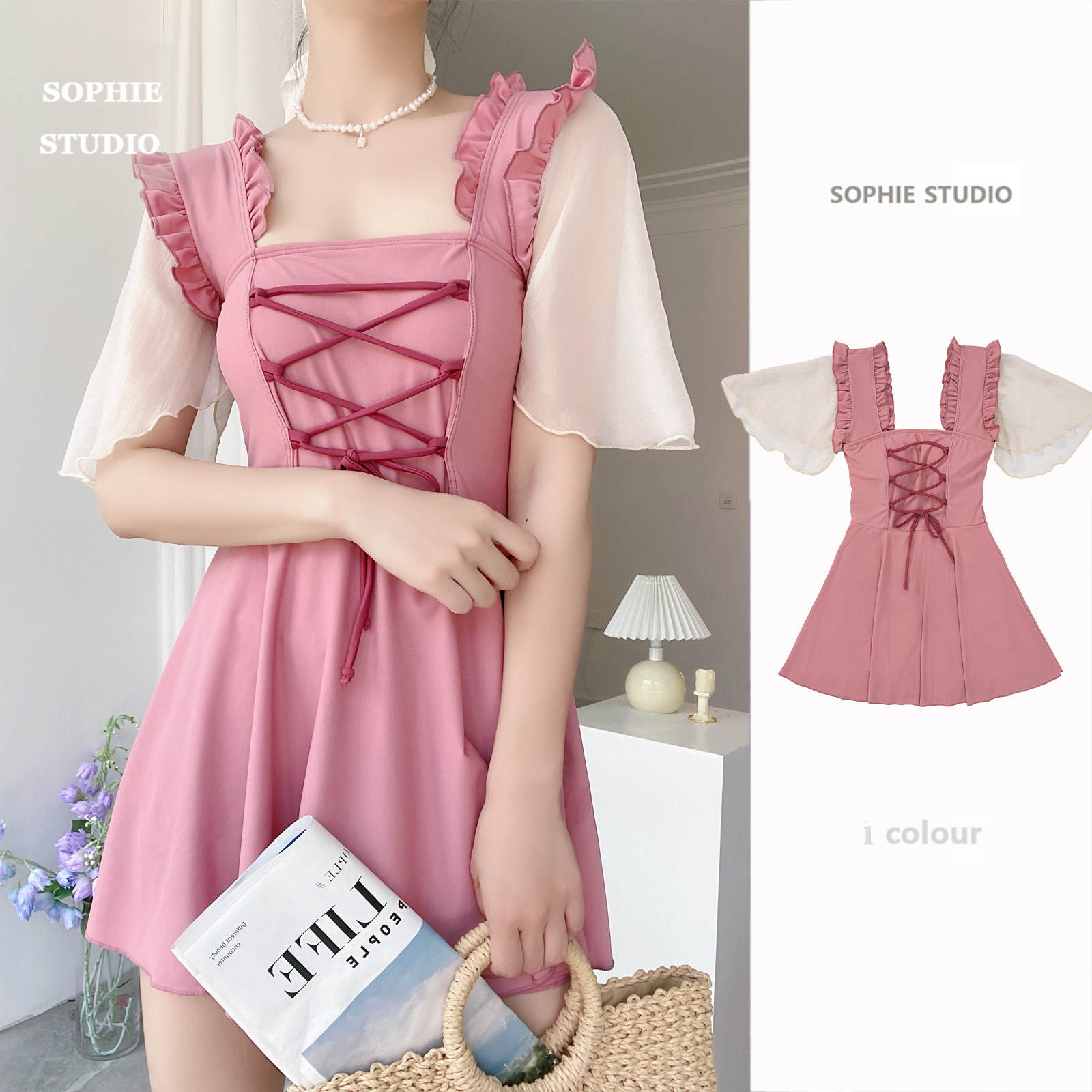Sophie One-Piece Swimsuit Slimming Fresh Japanese Style Dress Slim Looking Belly Covering Girlish Photography Flab Hiding Ins