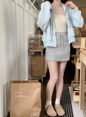 【Dear YN】温柔甜美抽绳设计少女感高腰百搭A字包臀裙女短裙新款