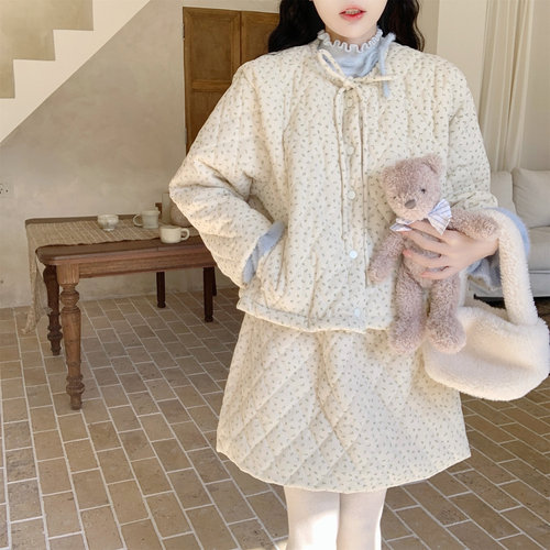 【DearYN】碎花菱格两件套棉服