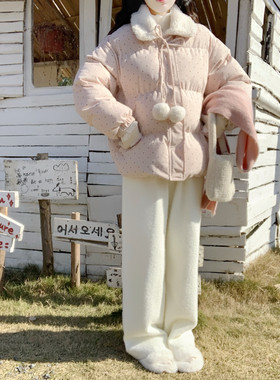 【Dear YN】加绒加厚仿貂绒阔腿裤女软糯针织裤抽绳垂感休闲裤子