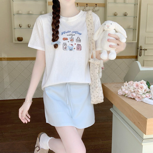 【Dear YN】夏季甜美kt猫印花两色棉质T恤宽松圆领短袖上衣女新