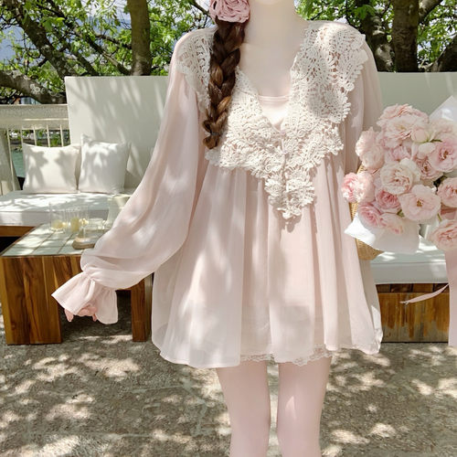 【DearYN】蕾丝钩花雪纺上衣女