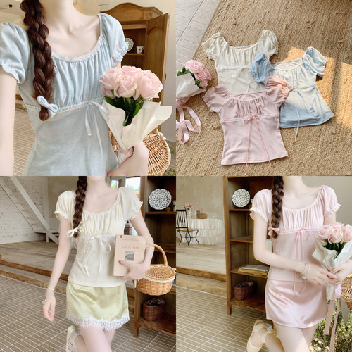 【DearYN】多色方领短袖小上衣
