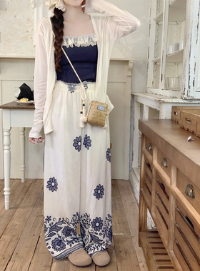 【Dear YN】凉凉裤民族风直筒休闲裤女夏季薄款新印花长款阔腿裤