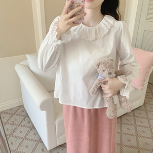 简约长袖 甜美百搭韩系花边领套头衬衫 内搭上衣女秋新 Dear