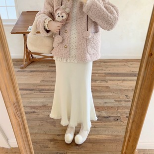 加厚针织高腰下摆流苏鱼尾裙中长款 温柔风 半身裙女新 Dear