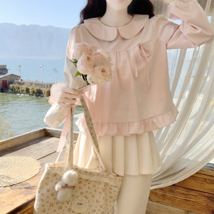 棉质长袖 韩系甜美娃娃领衬衫 宽松套头上衣女春新款 Dear