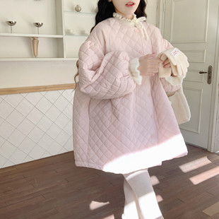 韩系圆领菱格棉服宽松慵懒娃娃版 型减龄外套女冬新款 Dear