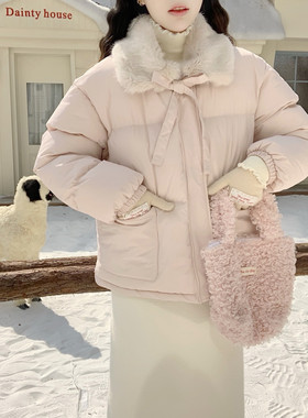 【Dear YN】甜美减龄宽松毛领蝴蝶结系带加厚棉服面包服外套女冬