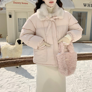 甜美减龄宽松毛领蝴蝶结系带加厚棉服面包服外套女冬 Dear