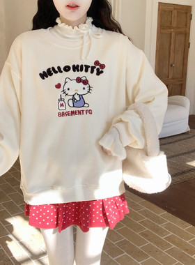 【Dear YN】重磅秋冬加绒加厚kt猫毛巾刺绣圆领卫衣宽松长袖上衣