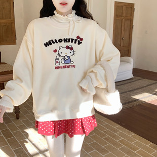 【Dear YN】重磅秋冬加绒加厚kt猫毛巾刺绣圆领卫衣宽松长袖上衣