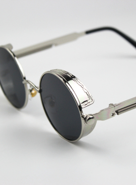 潮款偏光复古圆形框遮阳男女墨镜