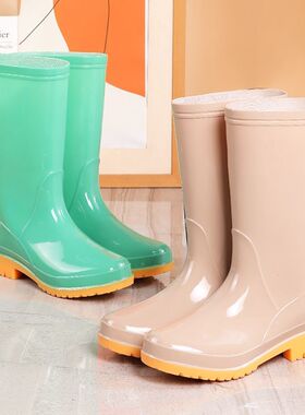 中筒时尚雨鞋女水鞋韩版加绒保暖防滑雨靴水靴成人厨房洗车鞋黑色