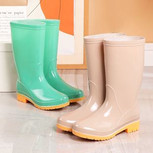 中筒时尚雨鞋女水鞋韩版加绒保暖防滑雨靴水靴成人厨房洗车鞋黑色