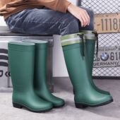 男士 时尚 雨靴高筒雨鞋 绿色耐脏保暖耐酸碱束口防滑洗车防水靴工地