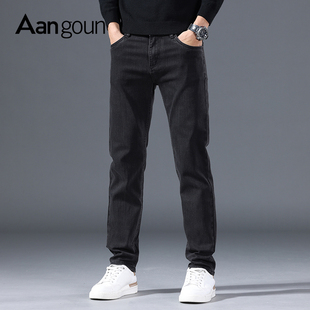 亚狮龙黑色裤子男牛仔裤直筒修身2025新款秋冬潮牌高端显瘦显腿长