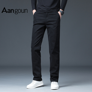 【棉弹】亚狮龙秋冬弹力黑色商务直筒休闲裤男2025新款厚款裤子