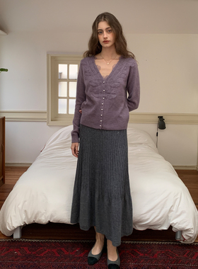 ZHUYIYI 新款秋冬针织紫色羊毛毛衣女修身设计感