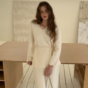 简约 秋冬针织白色羊毛毛衣女半裙套装 ZHUYIYI 新款