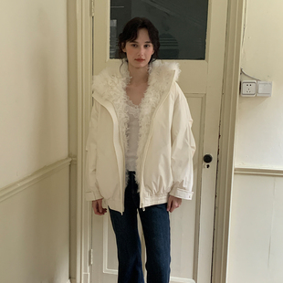 ZHUYIYI 新款秋冬加厚真托卡毛领90白鸭绒派克羽绒服女短款保暖