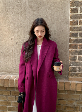 ZHUYIYI 千金风凌罗紫色高级手工双面羊绒大衣女春秋毛呢外套