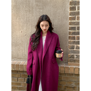 ZHUYIYI 千金风凌罗紫色高级手工双面羊绒大衣女春秋毛呢外套