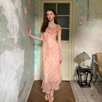 ZHUYIYI 新款高级法式气质薄纱连衣裙女夏宽松修身显瘦长裙